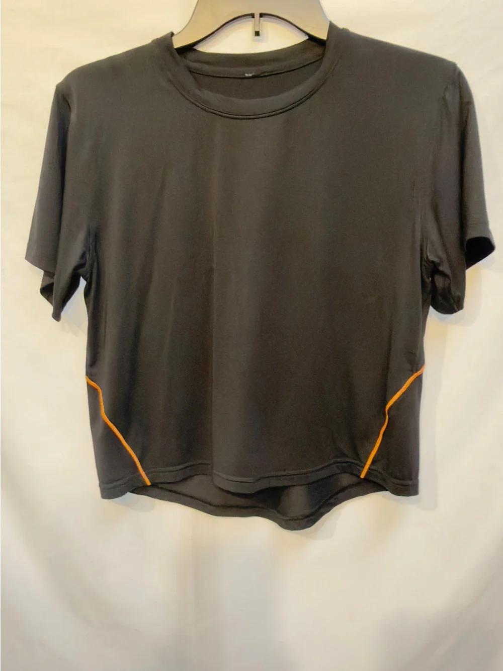 Lululemon Ventilated Open-Back Training T-Shirt in Black with Orange Soda trim